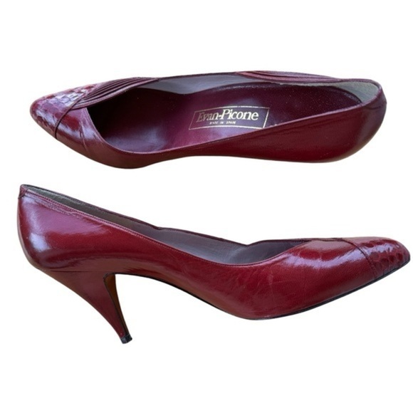 PRICE DROP 🔥🔥Vintage 1970's Evan Picone Maroon Pumps Snakeskin‎  | size 9.5 SS - Picture 5 of 11